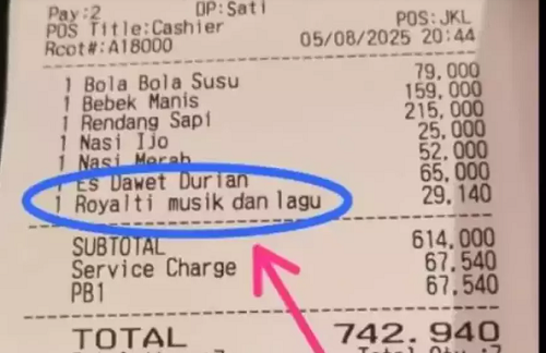 Viral Tagihan Resto Sertakan Biaya Royalti Musik (Foto:Istimewa)