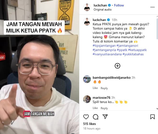 Koleksi Jam Tangan Mewah Ketua PPATK Jadi Sorotan. (Foto: Instagram @luckchan)