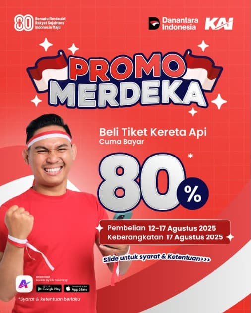 Promo Merdeka KAI 17 Agustus: Cuma Bayar 80% Harga Tiket, Rayakan Kemerdekaan Lebih Hemat.