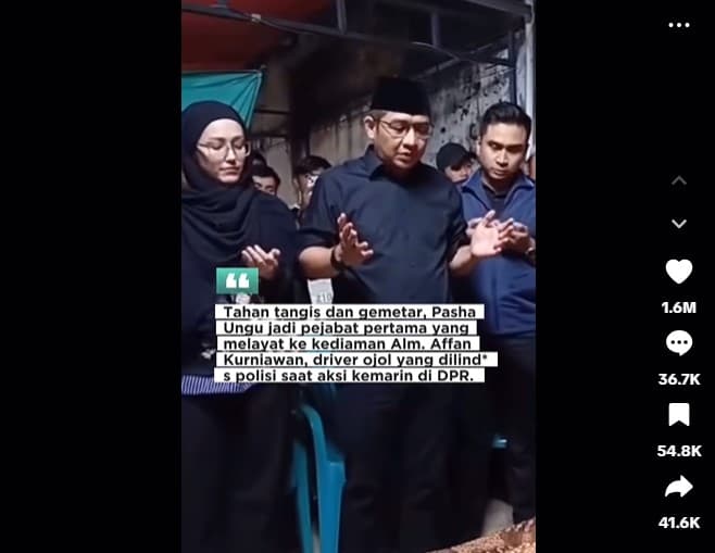 Pasha Ungu Jadi Anggota DPR Pertama yang Melayat ke Rumah Affan Kurniawan. (Foto: TikTok)