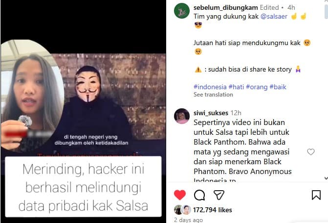 Hacker Anonympus Indonesia Turun Gunung, Lindungi Data Pribadi Salsa Erwina dari Serangan Black Phantom.