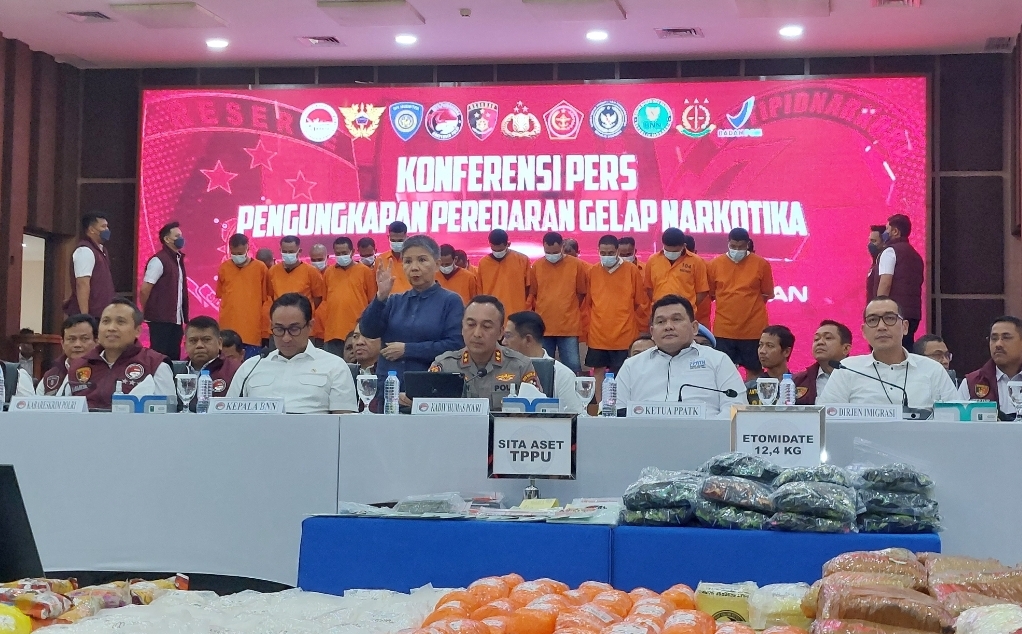 Konferensi Pers Bareskrim Polri terkait pengungkapan kasus tindak pidana narkotika di seluruh wilayah Indonesia (Foto: Hastina/REQnews)