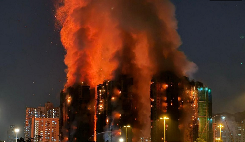 Kebakaran blok apartemen Wang Fuk Court di Distrik Tai Po, Hong Kong (Foto: AFP-YAN ZHAO)
