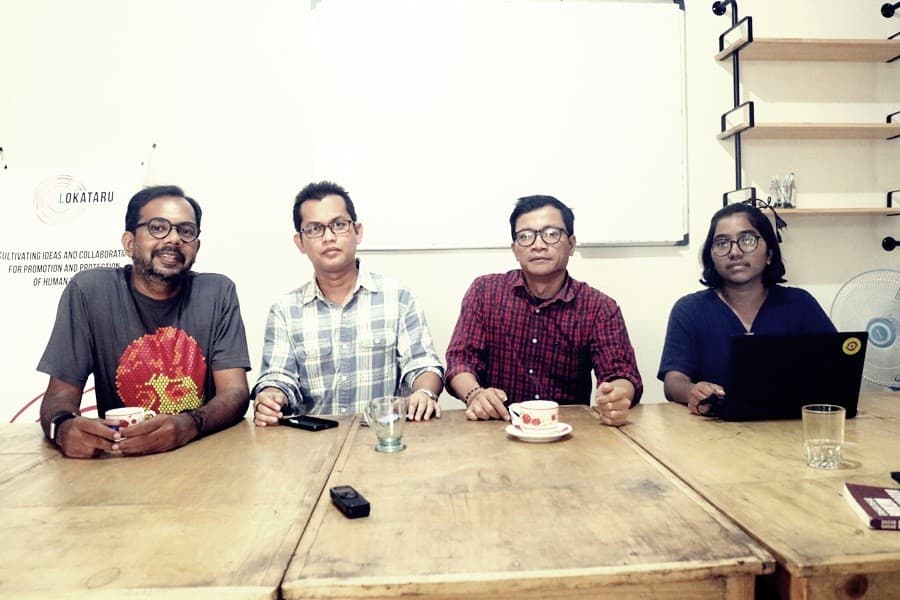 Dari kiri ke kanan: Haris Azhar (Direktur Eksekutif Lokataru Foundation), Alghiffari Aqsa (Direktur LBH Jakarta), Usman Hamid (Direktur Eksekutif Amnesty International Indonesia) dan Ketua Umum YLBHI Asfinawati. (Foto : Bosko/REQnews) Dari kiri ke kanan: Haris Azhar (Direktur Eksekutif Lokataru Foundation), Alghiffari Aqsa (Direktur LBH Jakarta), Usman Hamid (Direktur Eksekutif Amnesty International Indonesia) dan Ketua Umum YLBHI Asfinawati. (Foto : Bosko/REQnews)