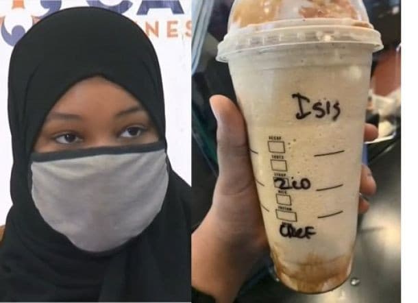 Aishah , gelasnya ditulis dengan tulisan ISIS oleh Starbucks (Foto:Istimewa) Aishah , gelasnya ditulis dengan tulisan ISIS oleh Starbucks (Foto:Istimewa)