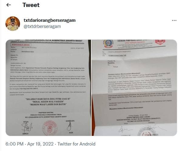 Surat ormas yang viral di media sosial (Foto:Istimewa) Surat ormas yang viral di media sosial (Foto:Istimewa)