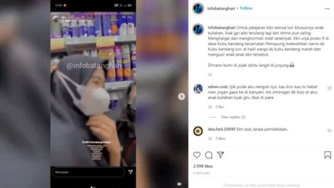Video viral mahasiswa KKN Universitas Jambi diusir warga. (Foto: Instgaram) Video viral mahasiswa KKN Universitas Jambi diusir warga. (Foto: Instgaram)