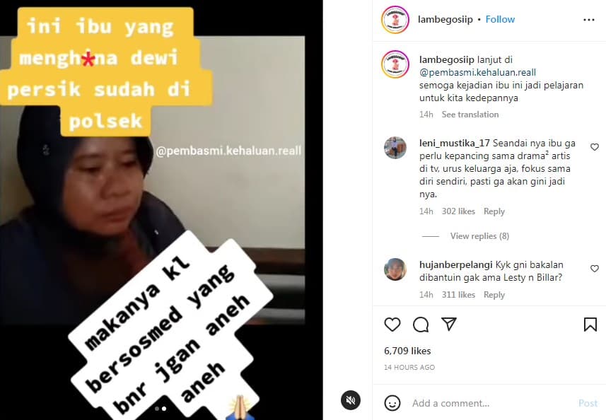 Emak-emak penghina Dewi Perssik ditangkap polisi. (Foto: Instagram) Emak-emak penghina Dewi Perssik ditangkap polisi. (Foto: Instagram)