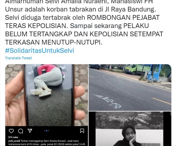 Viral mahasiswi tewas diduga tertabrak iringan mobil pejabat polisi. Viral mahasiswi tewas diduga tertabrak iringan mobil pejabat polisi.
