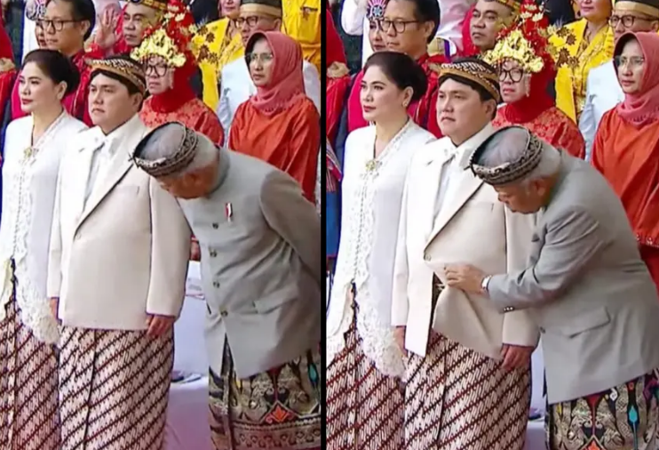 Moment Menteri PUPR Basuki Hadimuljono iseng dengan Menteri BUMN Erick Thohir (Foto: Istimiewa) Moment Menteri PUPR Basuki Hadimuljono iseng dengan Menteri BUMN Erick Thohir (Foto: Istimiewa)
