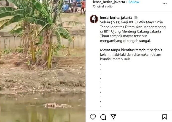 Geger temuan jasad pria mengambang di BKT. Geger temuan jasad pria mengambang di BKT.
