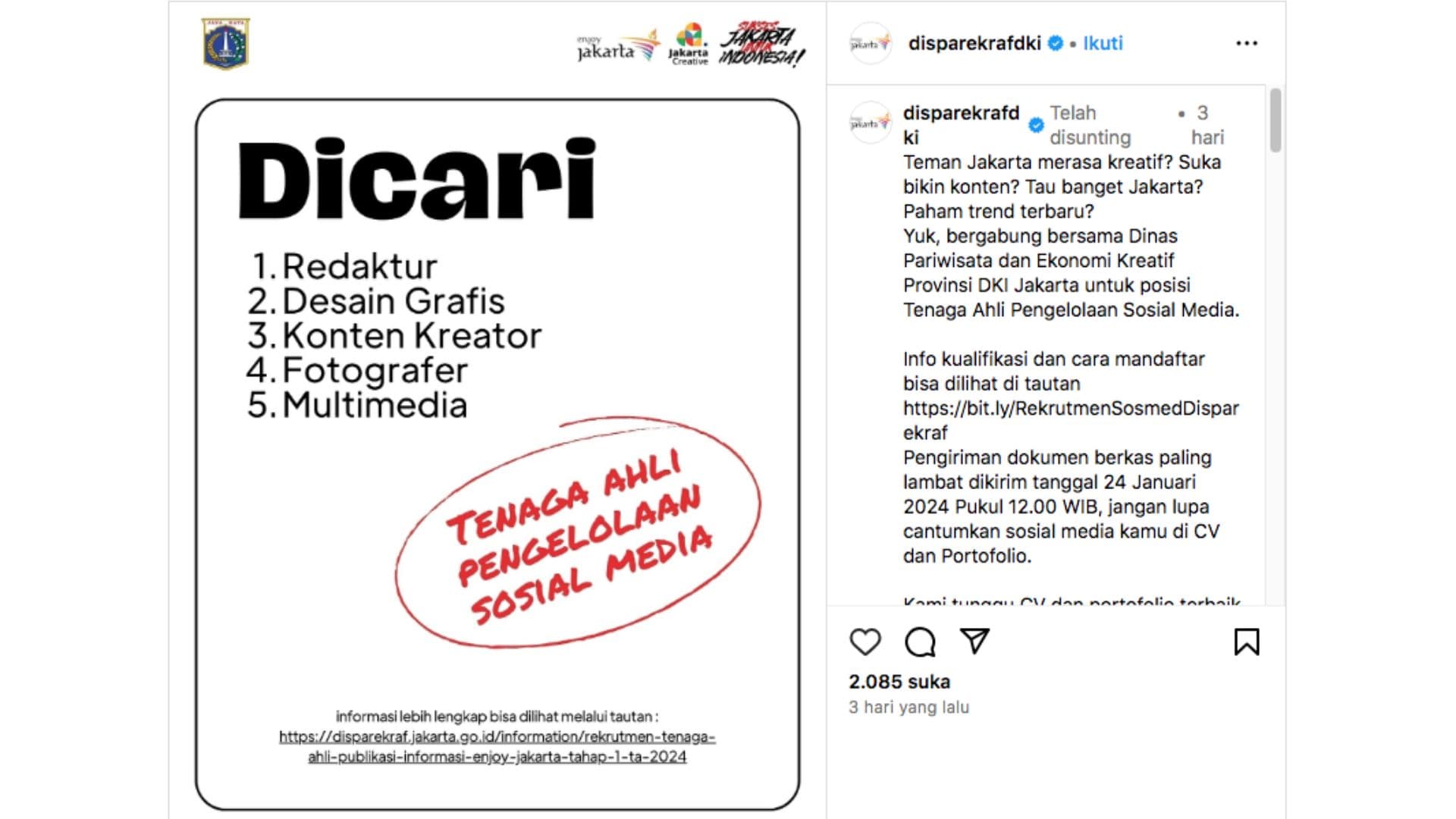 Lowongan kerja Disparekraf DKI Jakarta Lowongan kerja Disparekraf DKI Jakarta