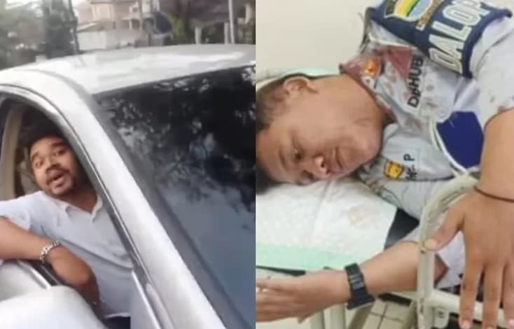 Pengemudi sedan pukul anggota Dishub sampai berdarah-darah. (Foto: Instagram) Pengemudi sedan pukul anggota Dishub sampai berdarah-darah. (Foto: Instagram)