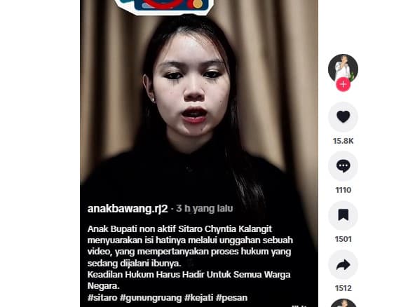 Anak Bupati Non Aktif Sitaro Chyntia Kalangit Ungkap Kronologi Kasus yang Menjerat Sang Ibunda. (Foto: TikTok) Anak Bupati Non Aktif Sitaro Chyntia Kalangit Ungkap Kronologi Kasus yang Menjerat Sang Ibunda. (Foto: TikTok)