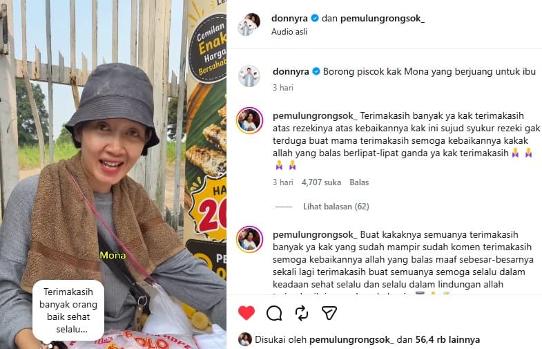 Viral Kisah Kak Mona Penjual Piscok, Tak Pernah Rasakan Bangku Sekolah Tapi Gigih Berjuang Demi Nafkahi Keluarga. (Foto: Instagram @donnyra) Viral Kisah Kak Mona Penjual Piscok, Tak Pernah Rasakan Bangku Sekolah Tapi Gigih Berjuang Demi Nafkahi Keluarga. (Foto: Instagram @donnyra)