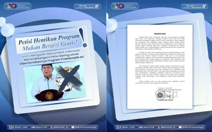 Muncul Petisi Hentikan MBG, Sudah Ditandatangani Lebih dari 30 Ribu Orang. (Foto: Instagram @bem_unair) Muncul Petisi Hentikan MBG, Sudah Ditandatangani Lebih dari 30 Ribu Orang. (Foto: Instagram @bem_unair)